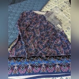 J Jill new LS tunic Pima cotton purple Paisley print side vents size MP